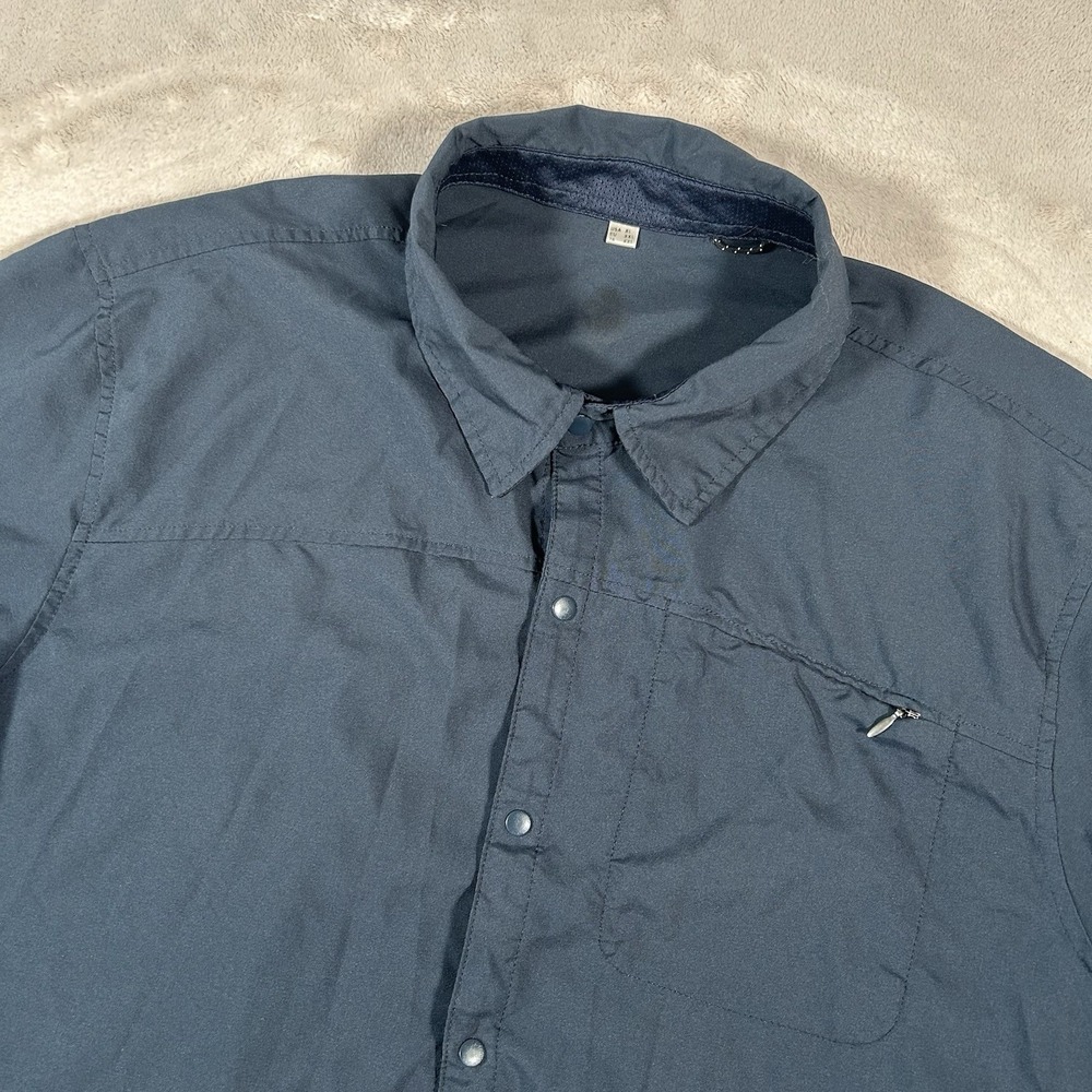 Club Ride Protocol Shirt Men XL Blue Cycling Snap Button Zip Pocket Stretch Bike